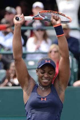 April 10, 2016 - Charleston, South Carolina, United States - SLOANE STEPHENS celebrates match point in the finals of the Volvo Car Open Tennis 2016 - Volvo Car Open - Day 7 - ZUMAl132