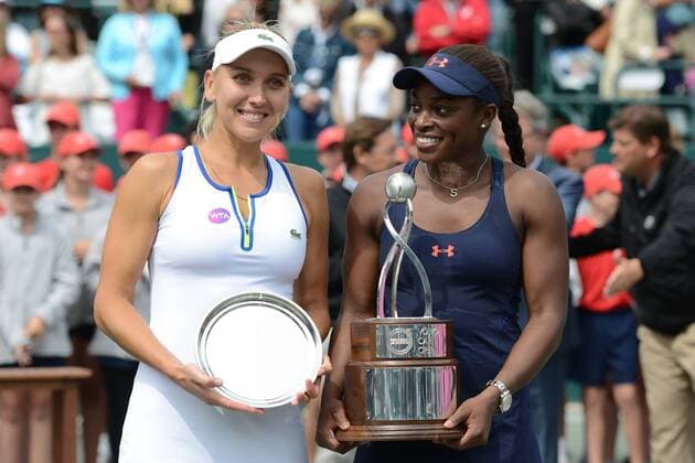 April 10, 2016 - Charleston, South Carolina, United States - SLOANE STEPHENS and ELENA VESNINA with their trophies at the Volvo Car Open Tennis 2016 - Volvo Car Open - Day 7 - ZUMAl132