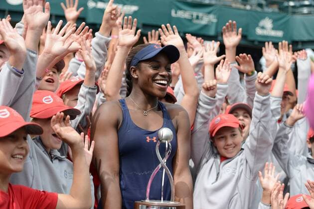 April 10, 2016 - Charleston, South Carolina, United States - SLOANE STEPHENS with the ball kids after winning the Volvo Car Open Tennis 2016 - Volvo Car Open - Day 7 - ZUMAl132