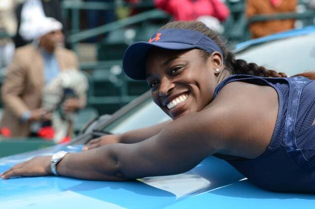 April 10, 2016 - Charleston, South Carolina, United States - SLOANE STEPHENS with the car that she won for winning the Volvo Car Open Tennis 2016 - Volvo Car Open - Day 7 - ZUMAl132