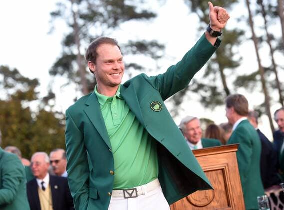Danny Willett of England gives a thumbs up wearing his Green Jacket after winning the 2016 Masters Tournament with a score of 5 under par at Augusta National in Augusta, Georgia on April 10, 2016. Danny Willett won in his second Masters and he became the first player from England to win the green jacket since Nick Faldo in 1996.  MAS20160410156 KEVINxDIETSCH