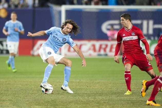 April 6, 2016 - Bronz, New York, U.S - New York City FC midfielder MIX DISKERUD (10) takes on Chicago Fire defender MATT POLSTER Soccer 2016 - NYCFC vs Chicago Fire 0-0 - ZUMAs192