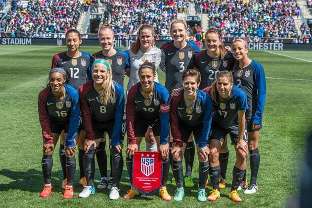 April 10, 2016 Starting line up for the USWNT during the game United States Women s National Soccer team versus the Colombian Women s Soccer team at Talen Energy Stadium in Chester, Pa. (Photo by Dennis Schneidler Icon Sportswire) SOCCER: APR 10 Women s - USA v Colombia Icon1604100082 EDITORIAL USE ONLY
