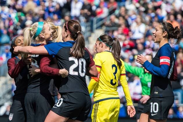 April 10, 2016 Defender Juile Johnston (8) celebrates her first of two goals during the game United States Women s National Soccer team versus the Colombian Women s Soccer team at Talen Energy Stadium in Chester, Pa. (Photo by Dennis Schneidler Icon Sportswire) SOCCER: APR 10 Women s - USA v Colombia Icon1604100334 EDITORIAL USE ONLY