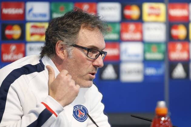 Fußball, Champions League, Paris St. Germain Pressekonferenz Laurent Blanc, manager of PSG during the UEFA Champions League press conference PK Pressekonferenz at the Etihad Stadium. Photo credit should read: Philip Oldham Sportimage EDITORIAL USE ONLY. No use with unauthorised audio, video, data, fixture lists, club league logos or live services. Online in-match use limited to 120 images, no video emulation. No use in betting, games or single club league player publications.
