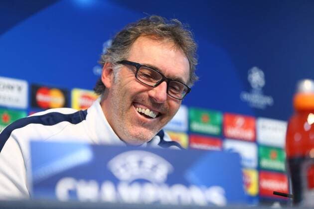 Fußball, Champions League, Paris St. Germain Pressekonferenz Laurent Blanc, manager of PSG during the UEFA Champions League press conference PK Pressekonferenz at the Etihad Stadium. Photo credit should read: Philip Oldham Sportimage EDITORIAL USE ONLY. No use with unauthorised audio, video, data, fixture lists, club league logos or live services. Online in-match use limited to 120 images, no video emulation. No use in betting, games or single club league player publications.