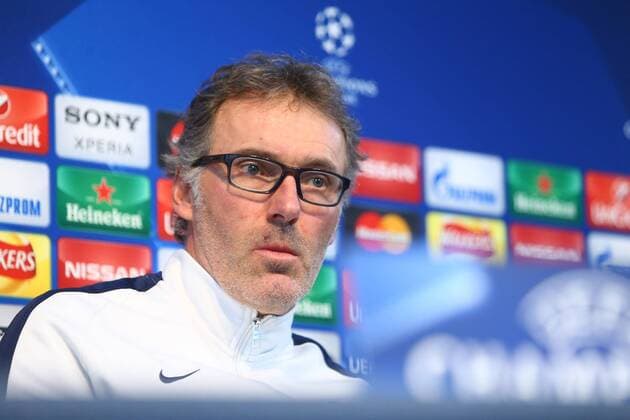 Fußball, Champions League, Paris St. Germain Pressekonferenz Laurent Blanc, manager of PSG during the UEFA Champions League press conference PK Pressekonferenz at the Etihad Stadium. Photo credit should read: Philip Oldham Sportimage EDITORIAL USE ONLY. No use with unauthorised audio, video, data, fixture lists, club league logos or live services. Online in-match use limited to 120 images, no video emulation. No use in betting, games or single club league player publications.