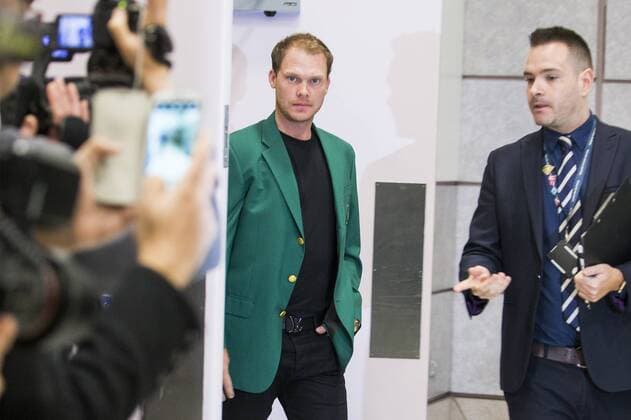 April 12, 2016 - Manchester, Lancashire, UK - Manchester UK. US Masters champion David Willett arrives back in Britain at Manchester Airport this morning after scooping the Ã‚Â£1.8M top prize in Augusta. David Willett  - ZUMAl94_