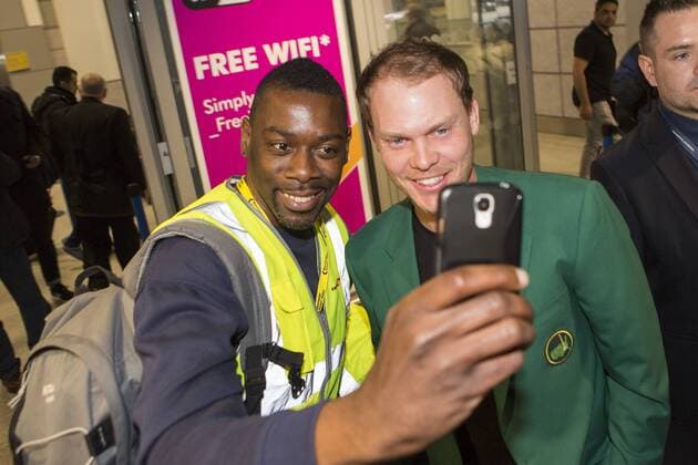 April 12, 2016 - Manchester, Lancashire, UK - Manchester UK. US Masters champion David Willett arrives back in Britain at Manchester Airport this morning after scooping the Ã‚Â£1.8M top prize in Augusta. David Willett  - ZUMAl94_