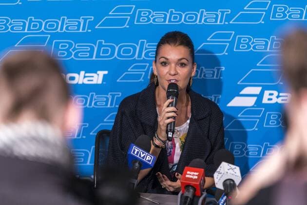 Tennis, Promotiontermin mit Agnieszka Radwanska in Warschau WARSZAWA 12.04.2016 PROMOTION OF TENNIS RACKETS COLLECTION BABOLAT AND press conference PK Pressekonferenz IN WARSAW AGNIESZKA RADWANSKA  160412PYK018