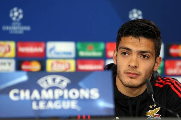 April 12, 2016 - Lisbon, Portugal - Benfica s forward Raul Jimenez attends a press conference PK Pressekonferenz at Luz stadium in Lisbon on April 12, 2016 on the eve of their Champions League quarter-final second leg football match SL Benfica vs FC Bayern Munich. UEFA Champions League quarter-final second leg Benfica press conference - ZUMAf123