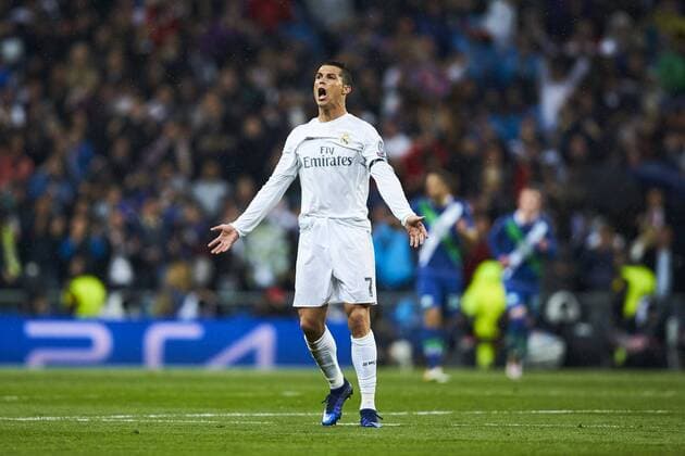 12.04.2016, xslx, Fussball UEFA Champions League, Real Madrid - VfLWolfsburg, emspor, v.l. Cristiano Ronaldo (Real Madrid CF) Jubelt nach dem Tor zum 1-0