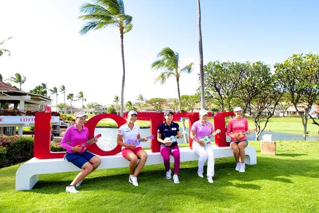 April 12, 2016 - (L-R) Brooke Henderson, Lydia Ko, Hyo Joo Kim, In Bee Park, and Michelle Wie pose for a picture during the Pro Am day of the Lotte Championship presented by Hershey at Ko Olina Golf Club in Kapolei, HI LPGA Golf Damen Golf 2016: Lotte Championship APR 12 - ZUMAc04_