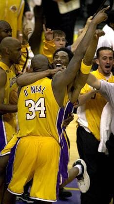 Kobe Bryant Jun 19, 2000; Los Angeles, California, USA; Kobe Bryant And Shaquille O neal celebrate after winning the NBA championship at Staples Center Kobe Bryant Final Laker Home Game - ZUMAk14_