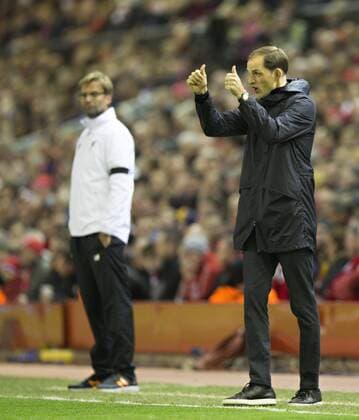 Themen der Woche SPORT Bilder des Tages - SPORT Liverpool, 14.04.2016, Anfield Road Torjubel: Trainer Thomas Tuchel (BvB) FC Liverpool - Borussia Dortmund