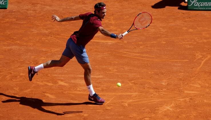 15.04.2016: Rolex Monte Carlo Masters Tennis: Roger Federer in action against Jo-Wilfroed Tsonga in the last 8 at the Monte-Carlo Country Club. 15.04.2016: Rolex Monte Carlo Masters Tennis 