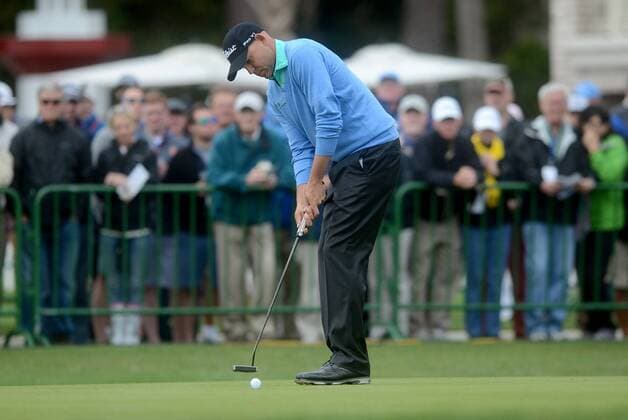 April 15, 2016 - USA - Bill Haas putts his ball on the green of the 9th hole during the second round of the RBC Heritage Presented by Boeing on Friday, April 15, 2016 at Harbour Town Golf Links in Sea Pines on Hilton Head Island, S.C. RBC Heritage golf - ZUMAm67_
