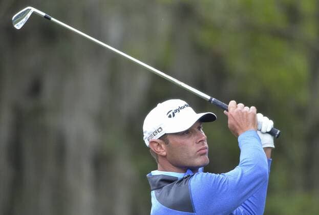 April 15, 2016 - Hilton Head Island, SC, USA - Shawn Stefani tees off on No. 14 during the second round of the RBC Heritage Presented by Boeing on Friday, April 15, 2016, at Harbour Town Golf Links in Sea Pines on Hilton Head Island, S.C. RBC Heritage golf - ZUMAm67_