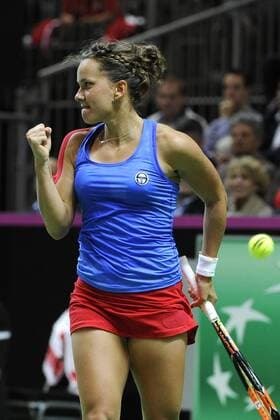 16.04.2016. Messe Luzern, Lucerne, Switzerland. Fed Cup Semi Final. Switzerland Versus Czech Republic. Barbora Strycova in action in the match with Timea Bacsinszky of Switzerland xDavidxEmmx  ActionPlus11728479