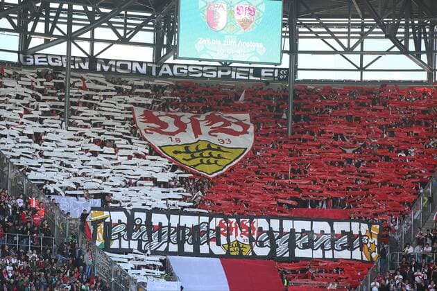 Augsburg VfB Stuttgart Fans, FC Augsburg vs. VfB Stuttgart, Fussball, 1.Bundesliga, 16.04.2016, Copyright: Langerx xEibner-Pressefoto EP_HLR