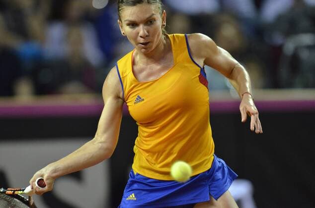 Tennis - Fed Cup - WORLD GROUP PLAY-OFF - Romania vs. Germany APR 2016 April 16, 2016: Simona HALEP (ROU) during the Fed Cup - WORLD GROUP PLAY-OFF - Romania vs. Germany at Polyvalent Hall in Cluj-Napoca, Romania ROU. Catalin Soare sportaction.ro, picturedesk@sportaction.ro