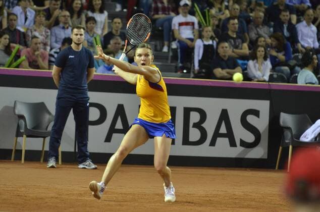 Tennis - Fed Cup - WORLD GROUP PLAY-OFF - Romania vs. Germany APR 2016 April 16, 2016: Simona HALEP (ROU) during the Fed Cup - WORLD GROUP PLAY-OFF - Romania vs. Germany at Polyvalent Hall in Cluj-Napoca, Romania ROU. Catalin Soare sportaction.ro, picturedesk@sportaction.ro
