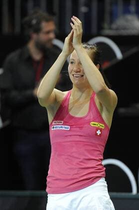 16.04.2016. Messe Luzern, Lucerne, Switzerland. Fed Cup Semi Final. Switzerland Versus Czech Republic. Viktorija Golubic in action in the match between Viktorija Golubic of Switzerland and Karolina Pliskova of the Czech Republic xDavidxEmmx  ActionPlus11728682
