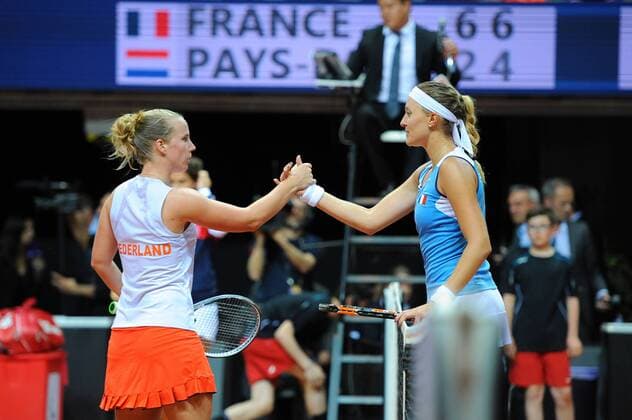 Kristina Mladenovic (FRA) Nichel Hogenkamp (NLD) TENNIS : Fed Cup - FRA vs Niederlande - 16 04 16 TennisMagazine Panoramic 