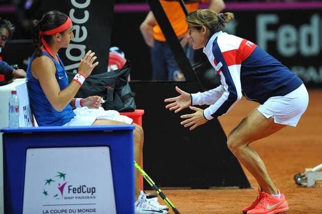 Amelie Mauresmo (FRA) Caroline Garcia (FRA) TENNIS : Fed Cup - FRA vs Niederlande - 16 04 16 TennisMagazine Panoramic 
