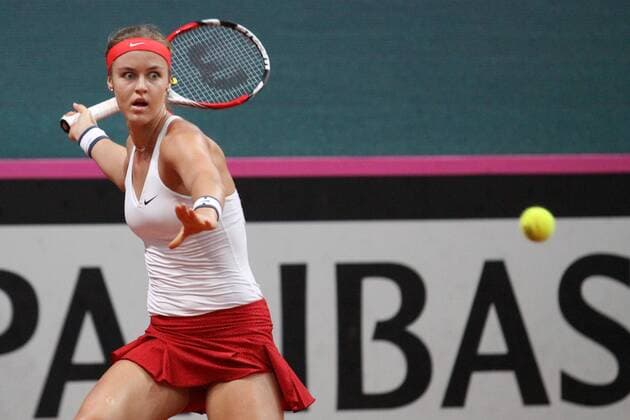 (160417) -- BRATISLAVA, April 17, 2016 -- Karolina Schmiedlova of Slovakia competes during the match against Aleksandra Wozniak of Canada at the Fed Cup World Group II Play-offs in Bratislava, Slovakia, April 16, 2016. Slovakia won 2-0. ) (SP)SLOVAKIA-BRATISLAVA-TENNIS-FED CUP AndrejxKlizan 