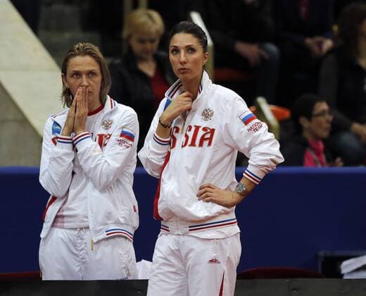Fed Cup Moscow. RUS-BLR. Match 1 Russian capitan Anastasya Miskina.