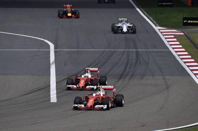 Chinese Grand Prix, Shanghai 14 - 17 April 2016 17.04.2016 - Race, Kimi Raikkonen (FIN) Scuderia Ferrari SF16-H and Sebastian Vettel (GER) Scuderia Ferrari SF16-H 