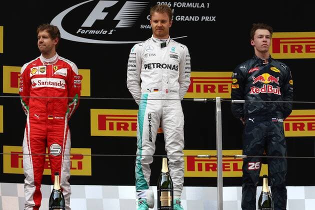 Chinese Grand Prix, Shanghai 14 - 17 April 2016 17.04.2016 - Race, 1st position Nico Rosberg (GER) Mercedes AMG F1 W07 Hybrid, 2nd position Sebastian Vettel (GER) Scuderia Ferrari SF16-H and 3rd position Daniil Kvyat (RUS) Red Bull Racing RB12 
