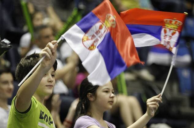 Serbian fans pictured at the women s tennis match between Belgian Yanina Wickmayer WTA Tennis Damen 42) and Serbian Aleksandra Krunic (WTA 120), game three of the World Group II Play-offs of the Fed Cup Europe Africa Group I, in Belgrade, Serbia, Sunday 17 April 2016. SRDJANxSTEVANOVIC  x04833620x