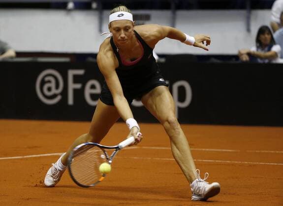 Belgian Yanina Wickmayer pictured in action during the women s tennis match between Belgian Yanina Wickmayer WTA Tennis Damen 42) and Serbian Aleksandra Krunic (WTA 120), game three of the World Group II Play-offs of the Fed Cup Europe Africa Group I, in Belgrade, Serbia, Sunday 17 April 2016. SRDJANxSTEVANOVIC  x04833632x