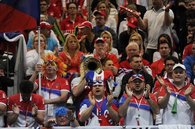 17.04.2016. Messe Luzern, Lucerne, Switzerland. Fed Cup Semi Final. Switzerland Versus Czech Republic. Czech fans in action during the match between Timea Bacsinszky of Switzerland and Karolina Pliskova of the Czech Republic xDavidxEmmx  ActionPlus11729079