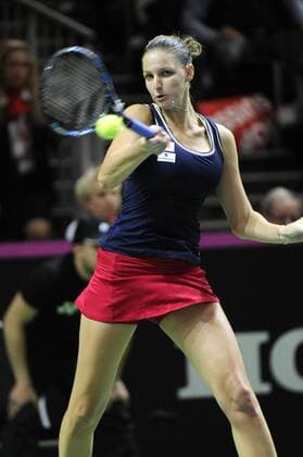 17.04.2016. Messe Luzern, Lucerne, Switzerland. Fed Cup Semi Final. Switzerland Versus Czech Republic. Karolina Pliskova in action in the match between Timea Bacsinszky of Switzerland and Karolina Pliskova of the Czech Republic xDavidxEmmx  ActionPlus11729084