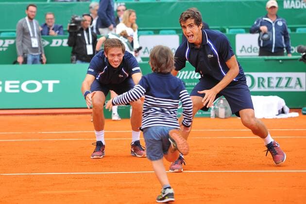 Pierre Hugues Herbert and Nicolas Mahut with his son Nathanel win the Monte Carlo Rolex Masters TENNIS : Monte Carlo 2016 - 17 04 2016 TennisMagazine Panoramic 