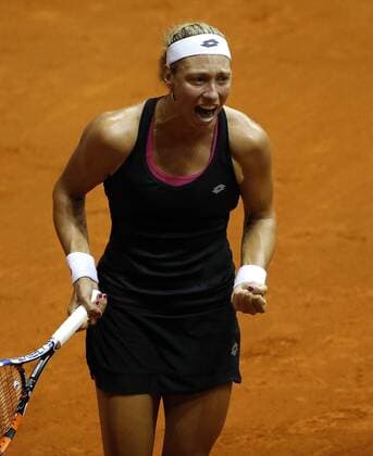 Belgian Yanina Wickmayer reacts during the women s tennis match between Belgian Yanina Wickmayer WTA Tennis Damen 42) and Serbian Aleksandra Krunic (WTA 120), game three of the World Group II Play-offs of the Fed Cup Europe Africa Group I, in Belgrade, Serbia, Sunday 17 April 2016. SRDJANxSTEVANOVIC  x04833675x