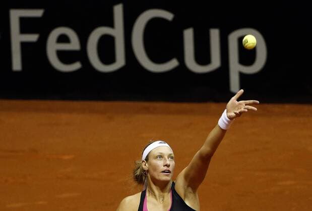 Belgian Yanina Wickmayer pictured in action during the women s tennis match between Belgian Yanina Wickmayer WTA Tennis Damen 42) and Serbian Aleksandra Krunic (WTA 120), game three of the World Group II Play-offs of the Fed Cup Europe Africa Group I, in Belgrade, Serbia, Sunday 17 April 2016. SRDJANxSTEVANOVIC  x04833676x