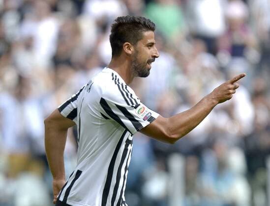 Fußball, Juventus Turin - US Palermo Sami Khedira Juventus goal 1-0, goal celebration, Torino 17-04-2016, Juventus Stadium, Football Calcio 2015 2016 Serie A, Juventus Turin - US Palermo, filippoxalfero