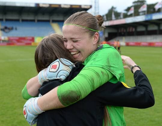 Lierse s goalkeeper Justien Odeurs pictured after winning the cup after a soccer game between Lierse SK and RSC Anderlecht, the women s cup final in Westerlo, Sunday 17 April 2016. DAVIDxCATRY  x04833837x