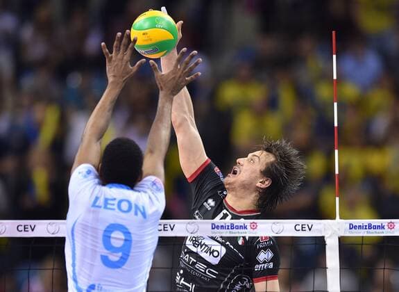 Volleyball, Champions League, Final 4, Zenit Kazan - Trentino Diatec 2016.04.17 -- Wilfredo LEON VENERO TZOURITS Mitar Djuric Krakow Men volleyball 2016 CEV DenizBank Volleyball Champions League Final Four Zenit Kazan - Trentino Diatec Wilfredo LEON VENERO TZOURITS Mitar Djuric  20160417LUK134