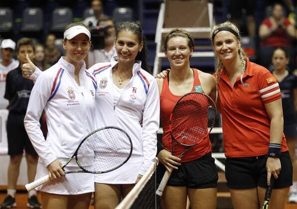 Illustration picture taken during the women s doubles tennis match between Belgian Ysaline Bonaventure and An-Sophie Mestach versus Serbian Ivana Jorovic and Nina Stojanovic, game four of the World Group II Play-offs of the Fed Cup Europe Africa Group I, in Belgrade, Serbia, Sunday 17 April 2016. SRDJANxSTEVANOVIC  x04834148x
