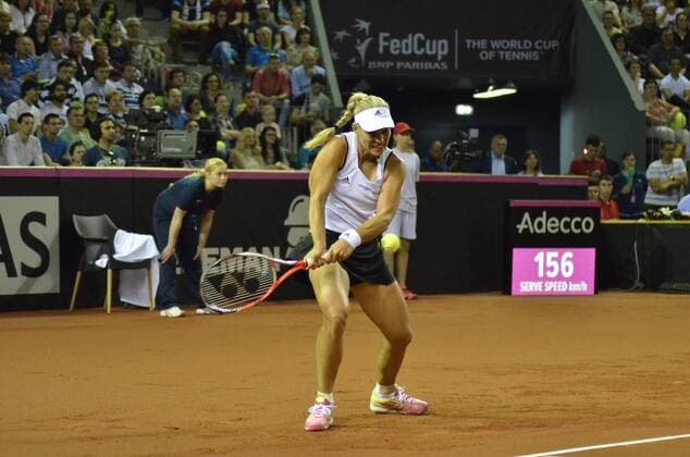 Tennis - Fed Cup - WORLD GROUP PLAY-OFF - Romania vs. Germany APR 2016 April 17, 2016: Angelique KERBER (GER) during the Fed Cup - WORLD GROUP PLAY-OFF - Romania vs. Germany at Polyvalent Hall in Cluj-Napoca, Romania