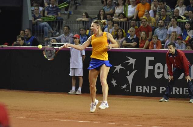 Tennis - Fed Cup - WORLD GROUP PLAY-OFF - Romania vs. Germany APR 2016 April 17, 2016: Simona HALEP (ROU) during the Fed Cup - WORLD GROUP PLAY-OFF - Romania vs. Germany at Polyvalent Hall in Cluj-Napoca, Romania