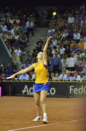 Tennis - Fed Cup - WORLD GROUP PLAY-OFF - Romania vs. Germany APR 2016 April 17, 2016: Simona HALEP (ROU) during the Fed Cup - WORLD GROUP PLAY-OFF - Romania vs. Germany at Polyvalent Hall in Cluj-Napoca, Romania