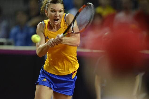 Tennis - Fed Cup - WORLD GROUP PLAY-OFF - Romania vs. Germany APR 2016 April 17, 2016: Simona HALEP (ROU) during the Fed Cup - WORLD GROUP PLAY-OFF - Romania vs. Germany at Polyvalent Hall in Cluj-Napoca, Romania