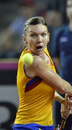 Tennis - Fed Cup - WORLD GROUP PLAY-OFF - Romania vs. Germany APR 2016 April 17, 2016: Simona HALEP (ROU) during the Fed Cup - WORLD GROUP PLAY-OFF - Romania vs. Germany at Polyvalent Hall in Cluj-Napoca, Romania