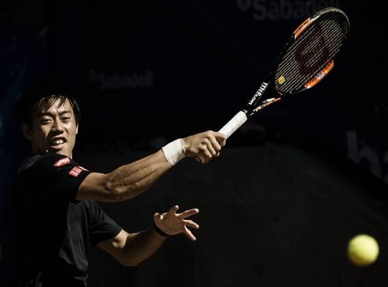 April 19, 2016 - Barcelona, Catalonia, Spain - KEI NISHIKORI (JAP) returns a ball during a training session at the second day of the Barcelona Open Banc Sabadell 2016 Training Sessions Of Top Seeded Players At Barcelona Open 2016 - ZUMAo105
